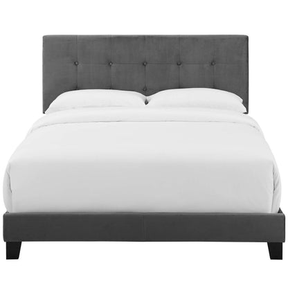 Amira Queen Upholstered Velvet Bed, Queen Size, Velvet Fabric, Grey Gray, 15085