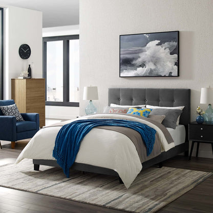 Amira Queen Upholstered Velvet Bed, Queen Size, Velvet Fabric, Grey Gray, 15085