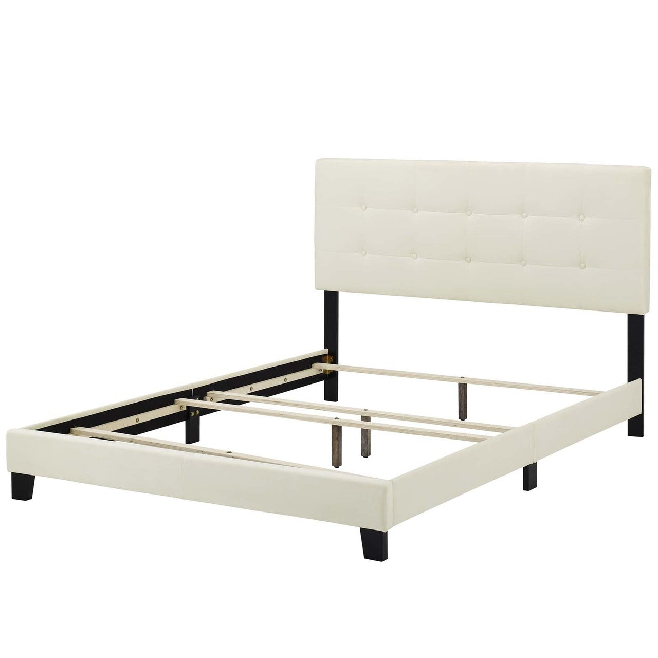 Amira Queen Upholstered Velvet Bed, Queen Size, Velvet Fabric, Ivory White, 15086