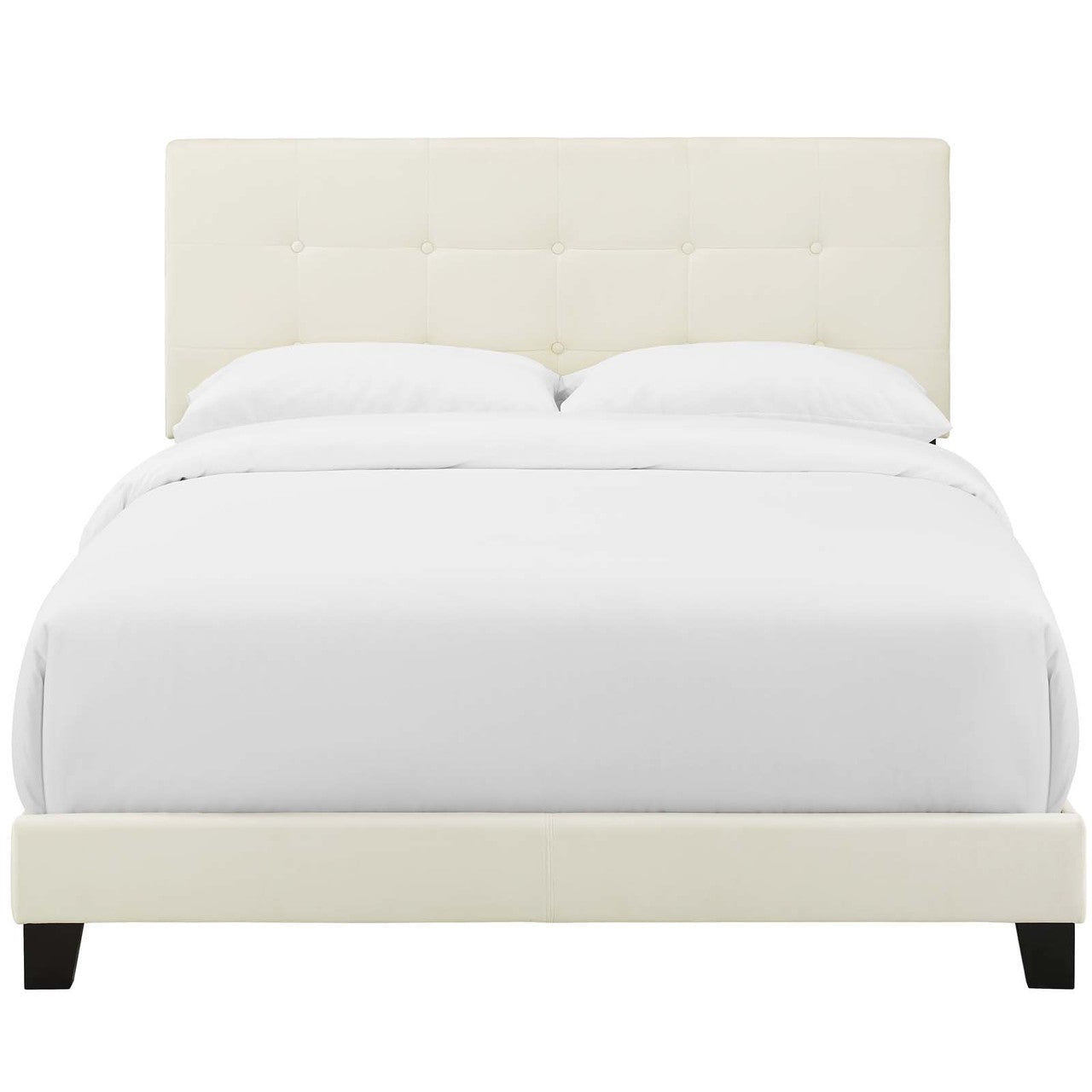Amira Queen Upholstered Velvet Bed, Queen Size, Velvet Fabric, Ivory White, 15086