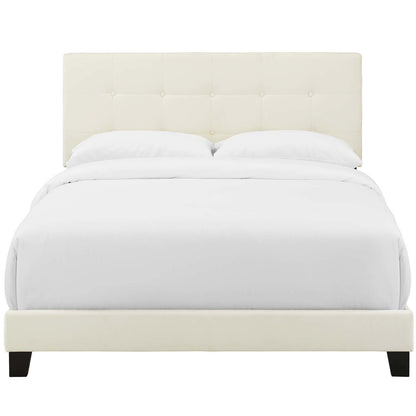 Amira Queen Upholstered Velvet Bed, Queen Size, Velvet Fabric, Ivory White, 15086