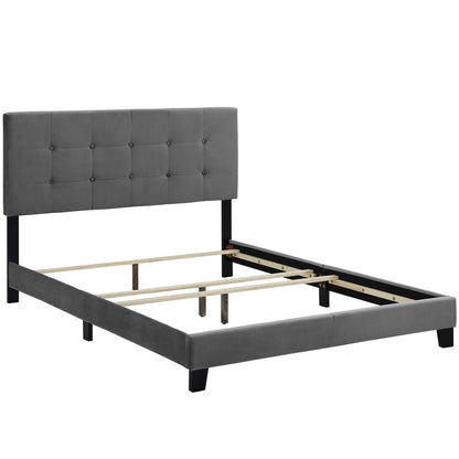 Amira King Upholstered Velvet Bed, King Size, Velvet Fabric, Grey Gray, 15505