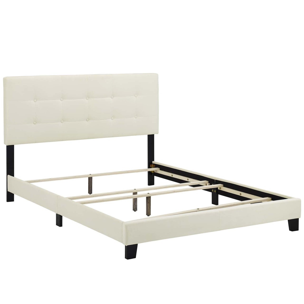 Amira King Upholstered Velvet Bed, King Size, Velvet Fabric, Ivory White, 15506
