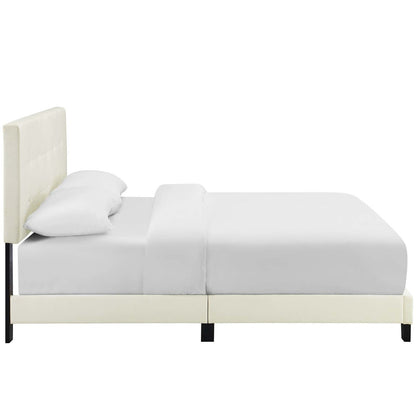 Amira King Upholstered Velvet Bed, King Size, Velvet Fabric, Ivory White, 15506