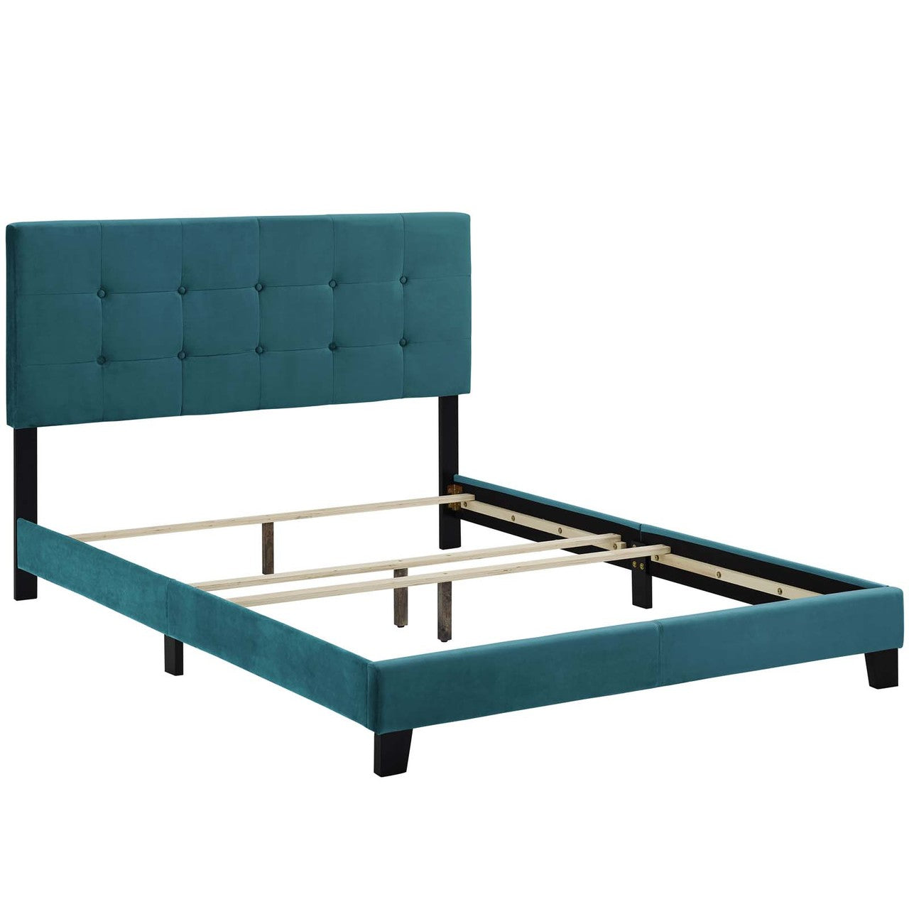 Amira King Upholstered Velvet Bed, King Size, Velvet Fabric, Blue, 15508