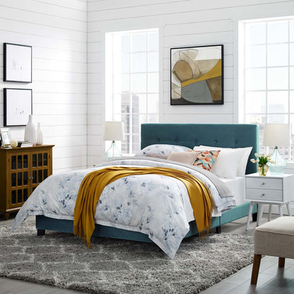 Amira King Upholstered Velvet Bed, King Size, Velvet Fabric, Blue, 15508