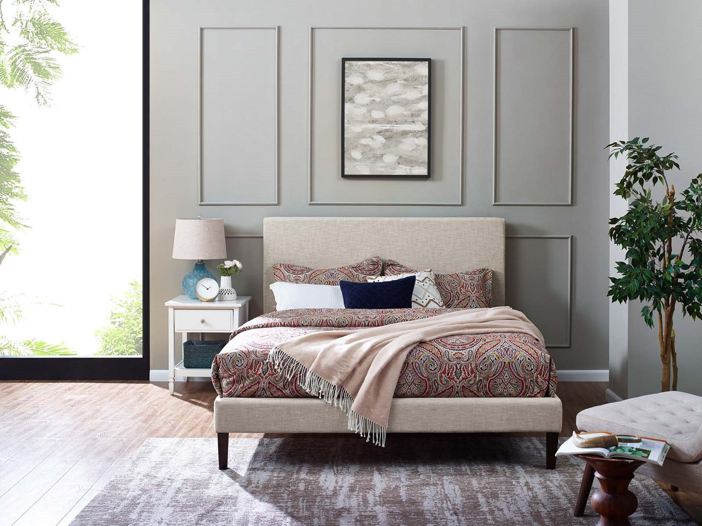 Taylor Twin Upholstered Linen Fabric Headboard, Fabric, Beige, 17697
