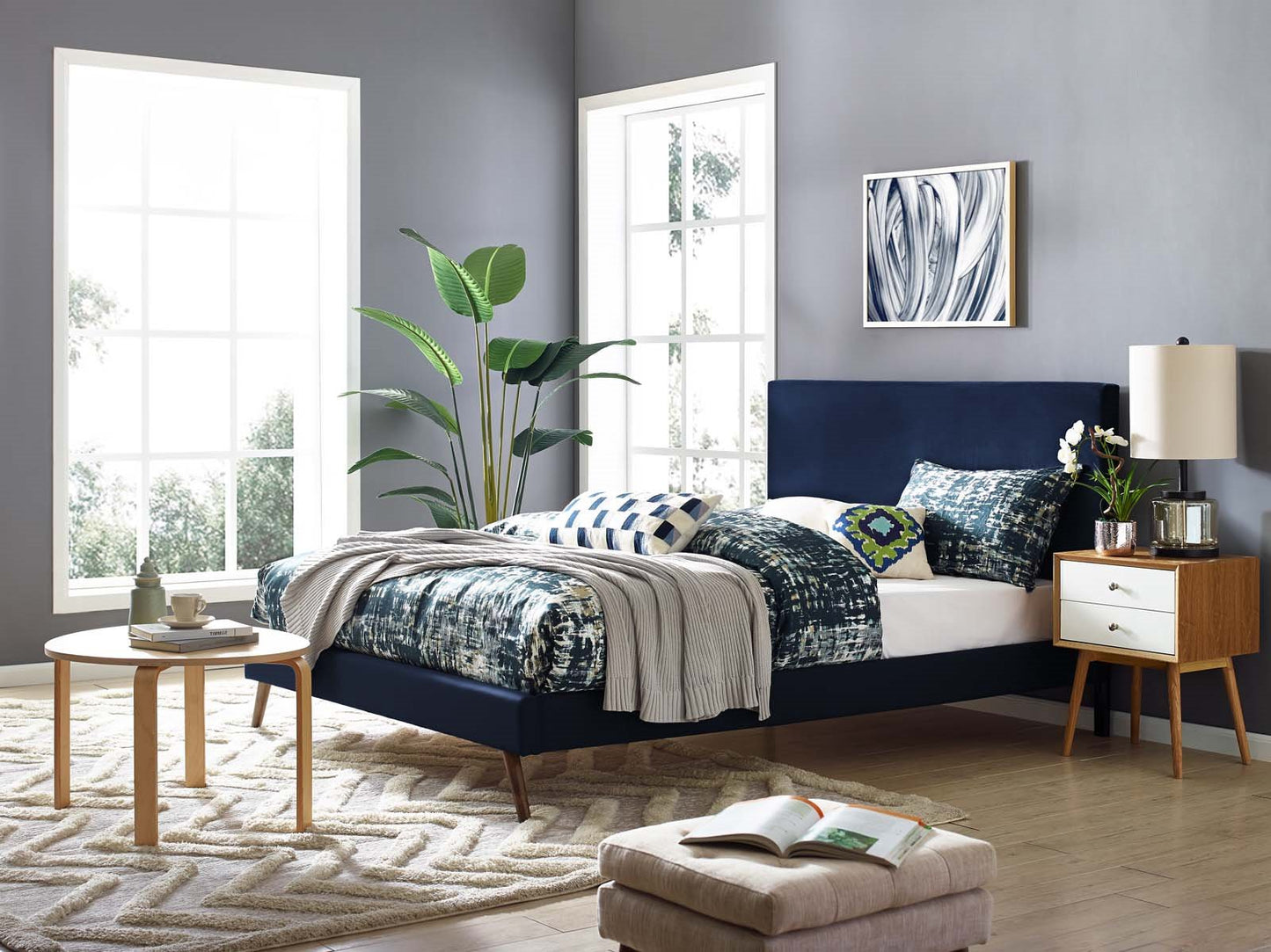Taylor Twin Upholstered Performance Velvet Headboard, Velvet Fabric, Navy Blue, 17701