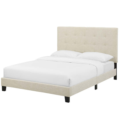 Melanie Twin Tufted Button Upholstered Fabric Platform Bed, Fabric, Beige, 17705