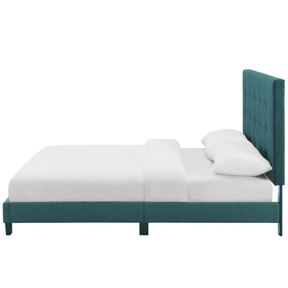 Melanie Twin Tufted Button Upholstered Fabric Platform Bed, Fabric, Aqua Blue, 17707
