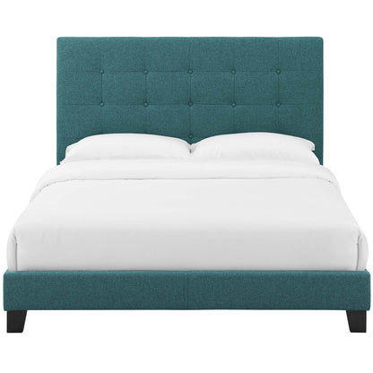 Melanie Twin Tufted Button Upholstered Fabric Platform Bed, Fabric, Aqua Blue, 17707