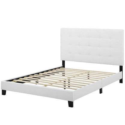 Melanie Twin Tufted Button Upholstered Fabric Platform Bed, Fabric, White, 17708