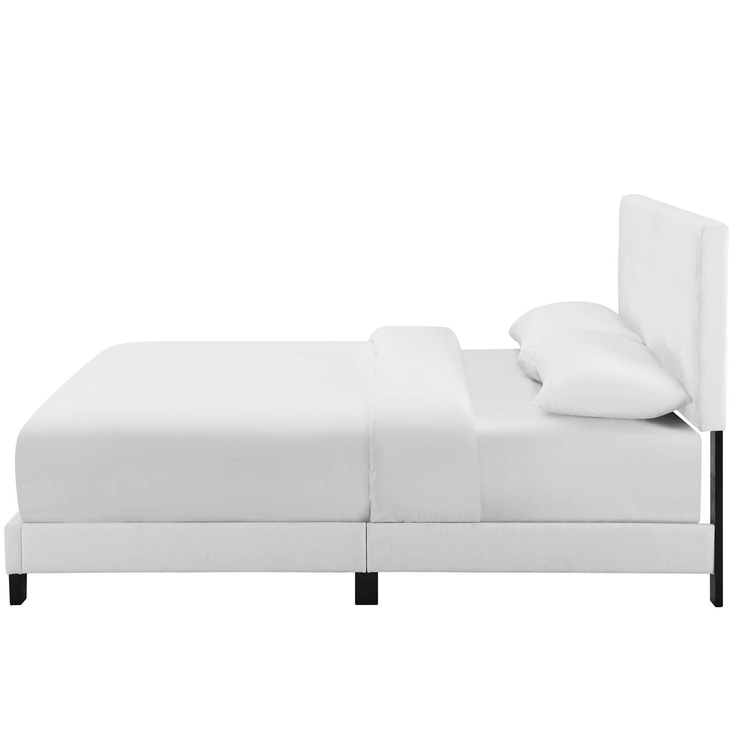 Melanie Twin Tufted Button Upholstered Fabric Platform Bed, Fabric, White, 17708