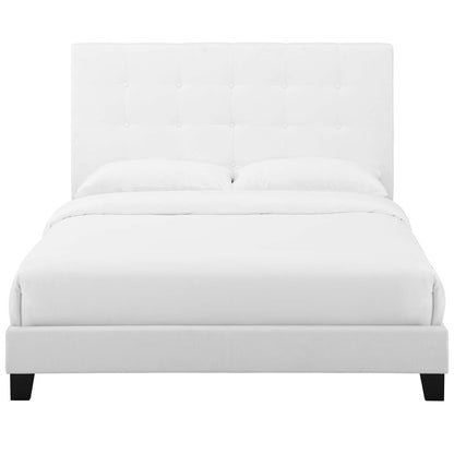 Melanie Twin Tufted Button Upholstered Fabric Platform Bed, Fabric, White, 17708