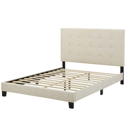 Melanie Full Tufted Button Upholstered Fabric Platform Bed, Fabric, Beige, 17710