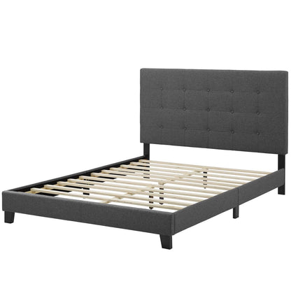 Melanie Full Tufted Button Upholstered Fabric Platform Bed, Fabric, Grey Gray, 17711