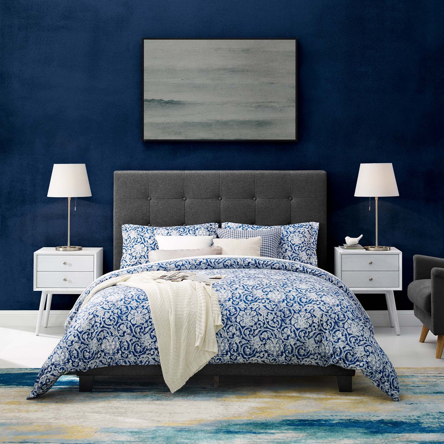 Melanie Full Tufted Button Upholstered Fabric Platform Bed, Fabric, Grey Gray, 17711