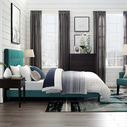 Melanie Full Tufted Button Upholstered Fabric Platform Bed, Fabric, Aqua Blue, 17712
