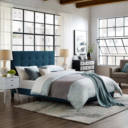 Melanie Queen Tufted Button Upholstered Fabric Platform Bed, Fabric, Navy Blue, 17714