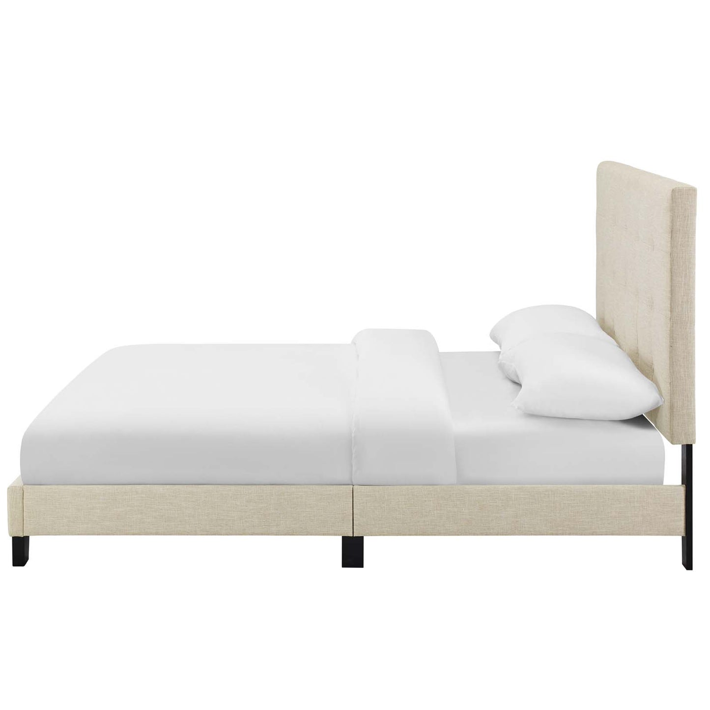 Melanie Queen Tufted Button Upholstered Fabric Platform Bed, Fabric, Beige, 17715