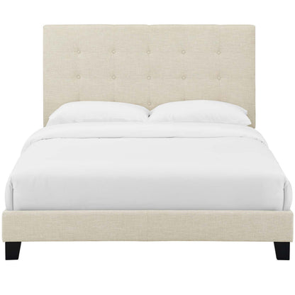 Melanie Queen Tufted Button Upholstered Fabric Platform Bed, Fabric, Beige, 17715