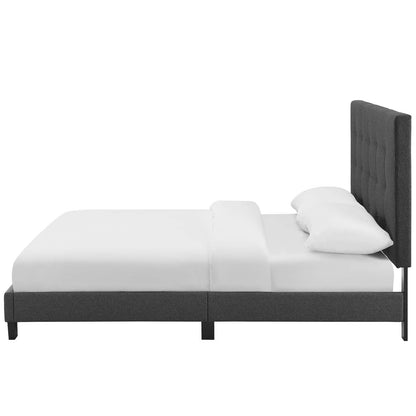 Melanie Queen Tufted Button Upholstered Fabric Platform Bed, Fabric, Grey Gray, 17716