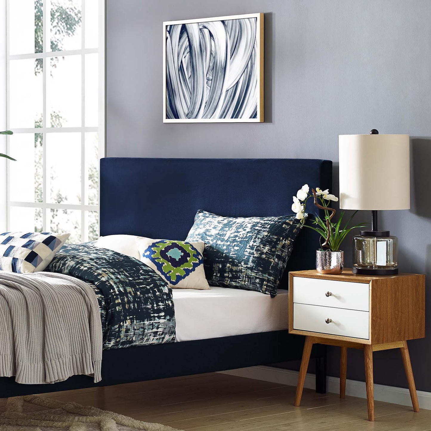 Taylor Full / Queen Upholstered Performance Velvet Headboard, Velvet Fabric, Navy Blue, 17724