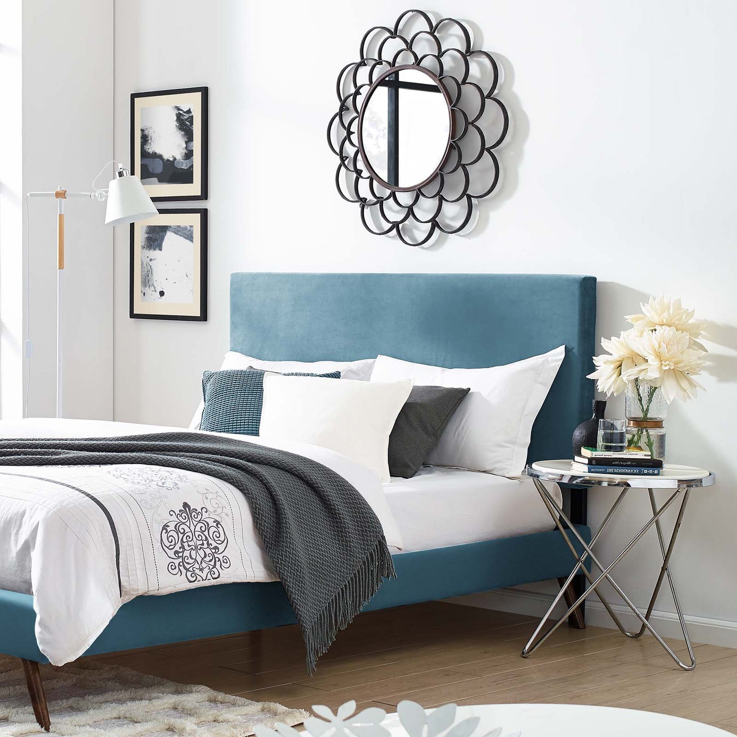 Taylor Full / Queen Upholstered Performance Velvet Headboard, Velvet Fabric, Blue, 17725