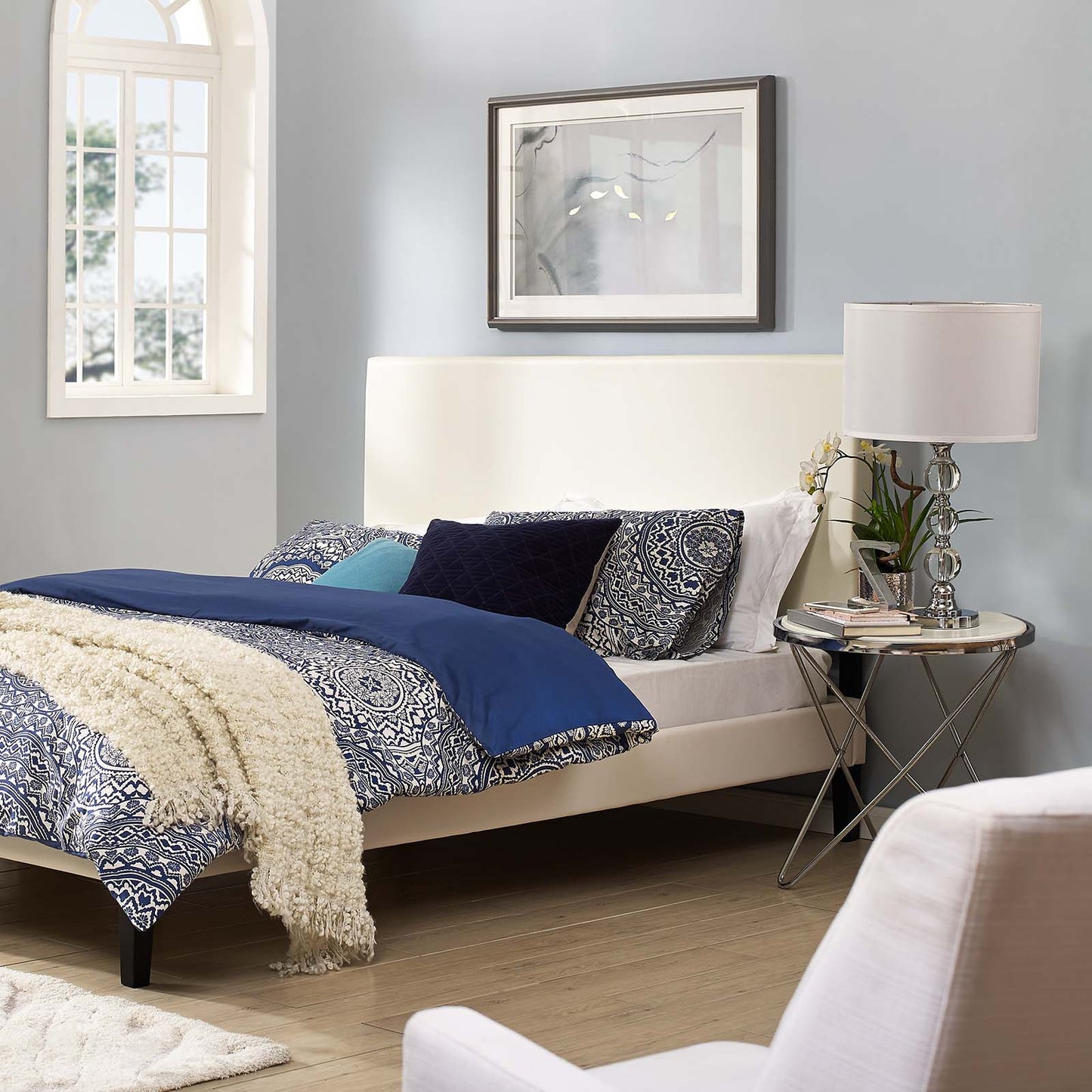 Taylor Full / Queen Upholstered Faux Leather Headboard, Faux Vinyl Leather, White, 17726