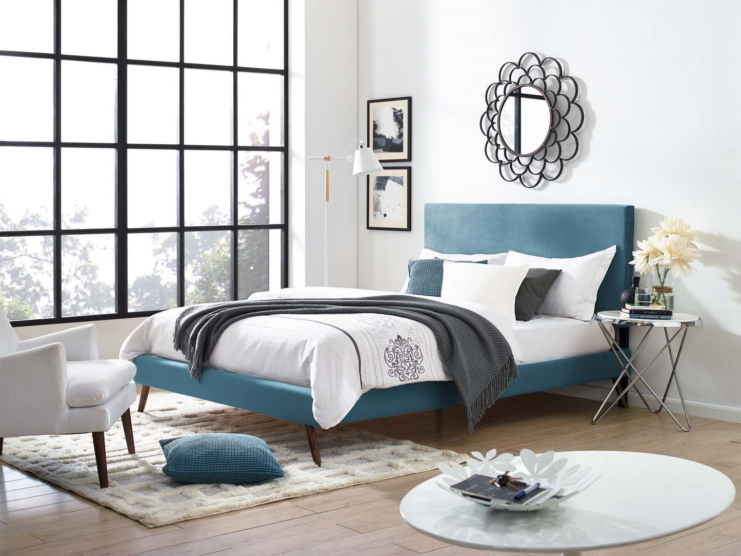 Taylor King and California King Upholstered Performance Velvet Headboard, Velvet Fabric, Blue, 17733