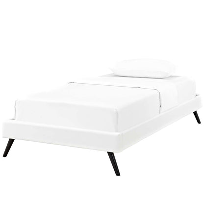 Loryn Twin Vinyl Bed Frame with Round Splayed Legs, Twin Size, Faux Vinyl Leather, White, 14459