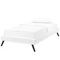 Loryn Twin Vinyl Bed Frame with Round Splayed Legs, Twin Size, Faux Vinyl Leather, White, 14459