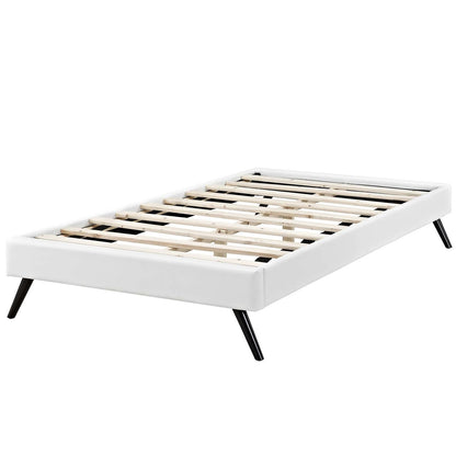 Loryn Twin Vinyl Bed Frame with Round Splayed Legs, Twin Size, Faux Vinyl Leather, White, 14459
