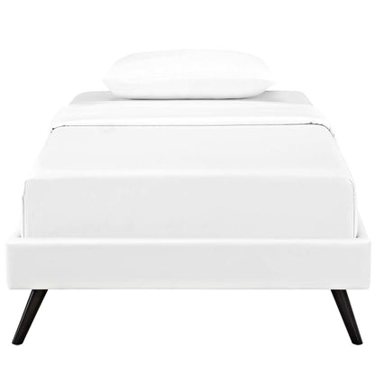 Loryn Twin Vinyl Bed Frame with Round Splayed Legs, Twin Size, Faux Vinyl Leather, White, 14459