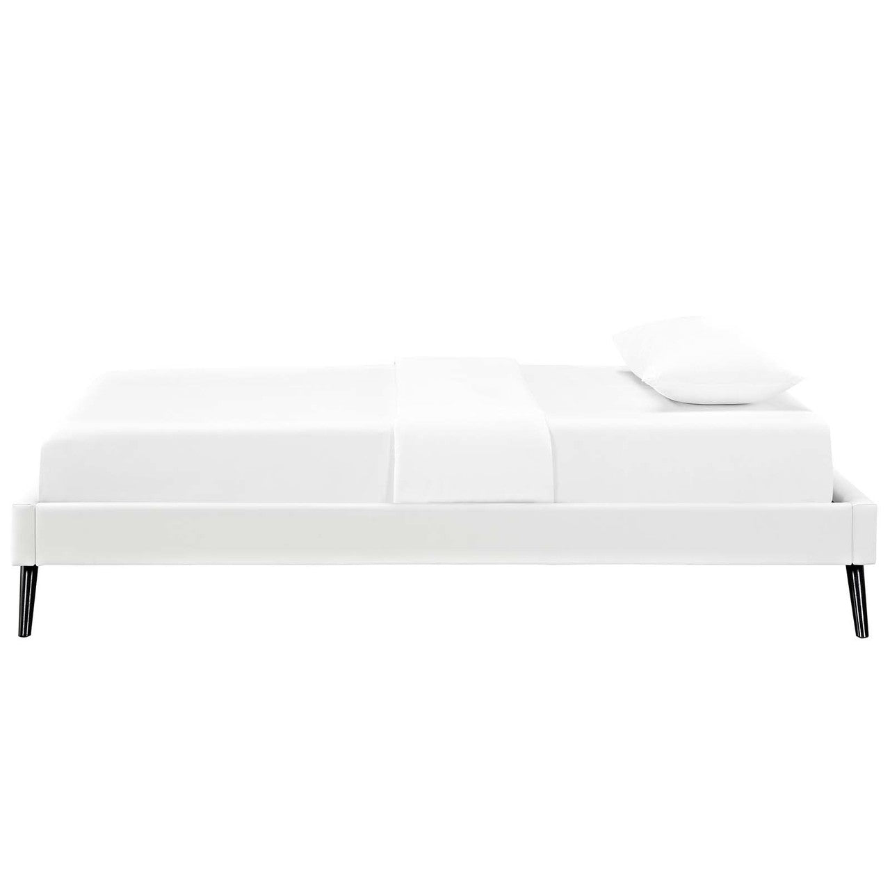 Loryn Twin Vinyl Bed Frame with Round Splayed Legs, Twin Size, Faux Vinyl Leather, White, 14459