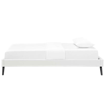 Loryn Twin Vinyl Bed Frame with Round Splayed Legs, Twin Size, Faux Vinyl Leather, White, 14459