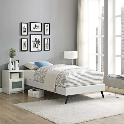 Loryn Twin Vinyl Bed Frame with Round Splayed Legs, Twin Size, Faux Vinyl Leather, White, 14459