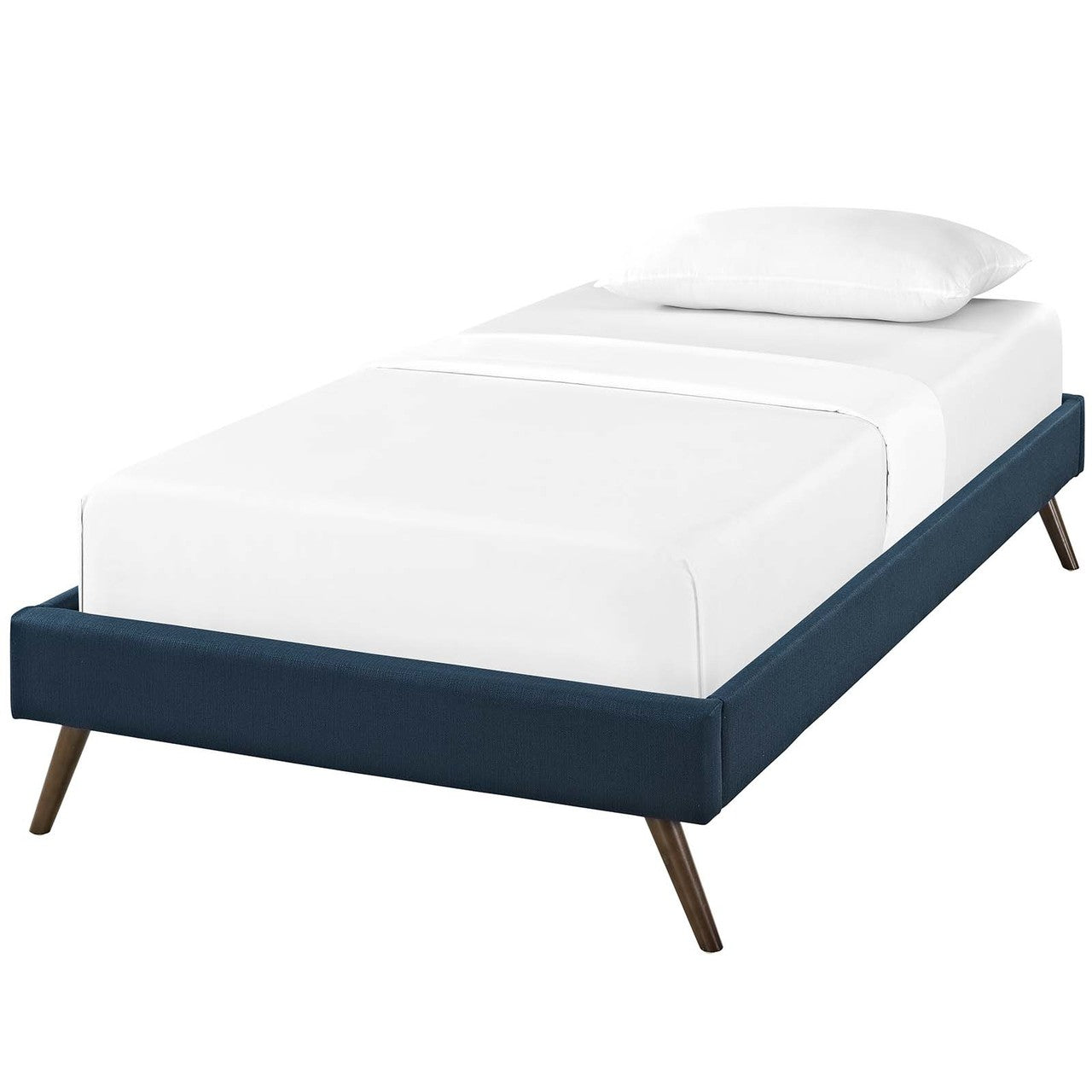 Loryn Twin Fabric Bed Frame with Round Splayed Legs, Twin Size, Fabric, Navy Blue, 14460