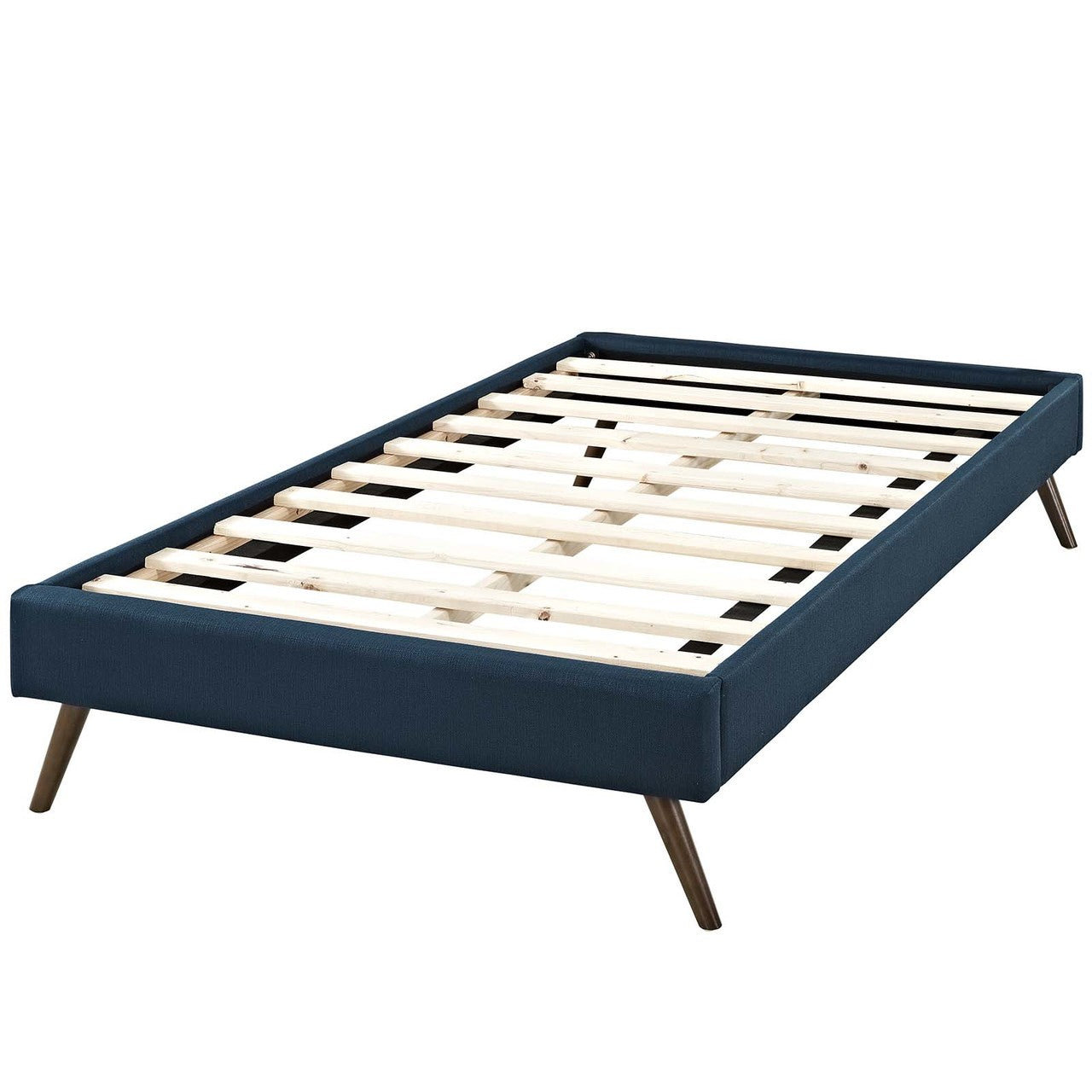 Loryn Twin Fabric Bed Frame with Round Splayed Legs, Twin Size, Fabric, Navy Blue, 14460