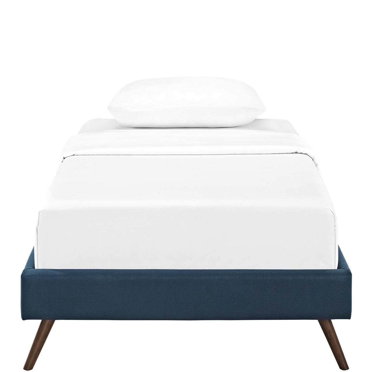 Loryn Twin Fabric Bed Frame with Round Splayed Legs, Twin Size, Fabric, Navy Blue, 14460