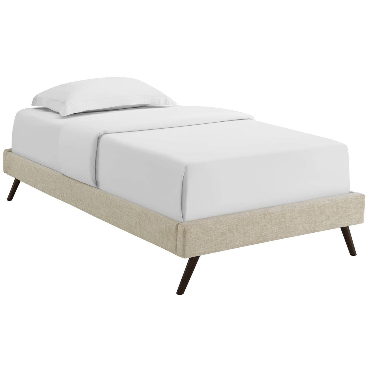 Loryn Twin Fabric Bed Frame with Round Splayed Legs, Twin Size, Fabric, Beige, 14461