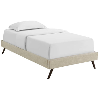 Loryn Twin Fabric Bed Frame with Round Splayed Legs, Twin Size, Fabric, Beige, 14461