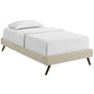Loryn Twin Fabric Bed Frame with Round Splayed Legs, Twin Size, Fabric, Beige, 14461