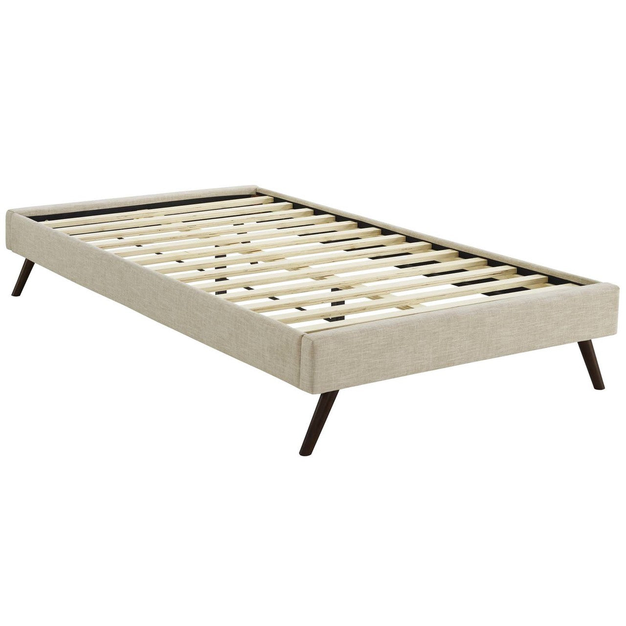 Loryn Twin Fabric Bed Frame with Round Splayed Legs, Twin Size, Fabric, Beige, 14461