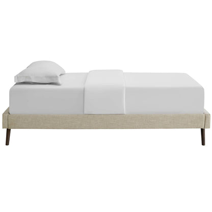 Loryn Twin Fabric Bed Frame with Round Splayed Legs, Twin Size, Fabric, Beige, 14461