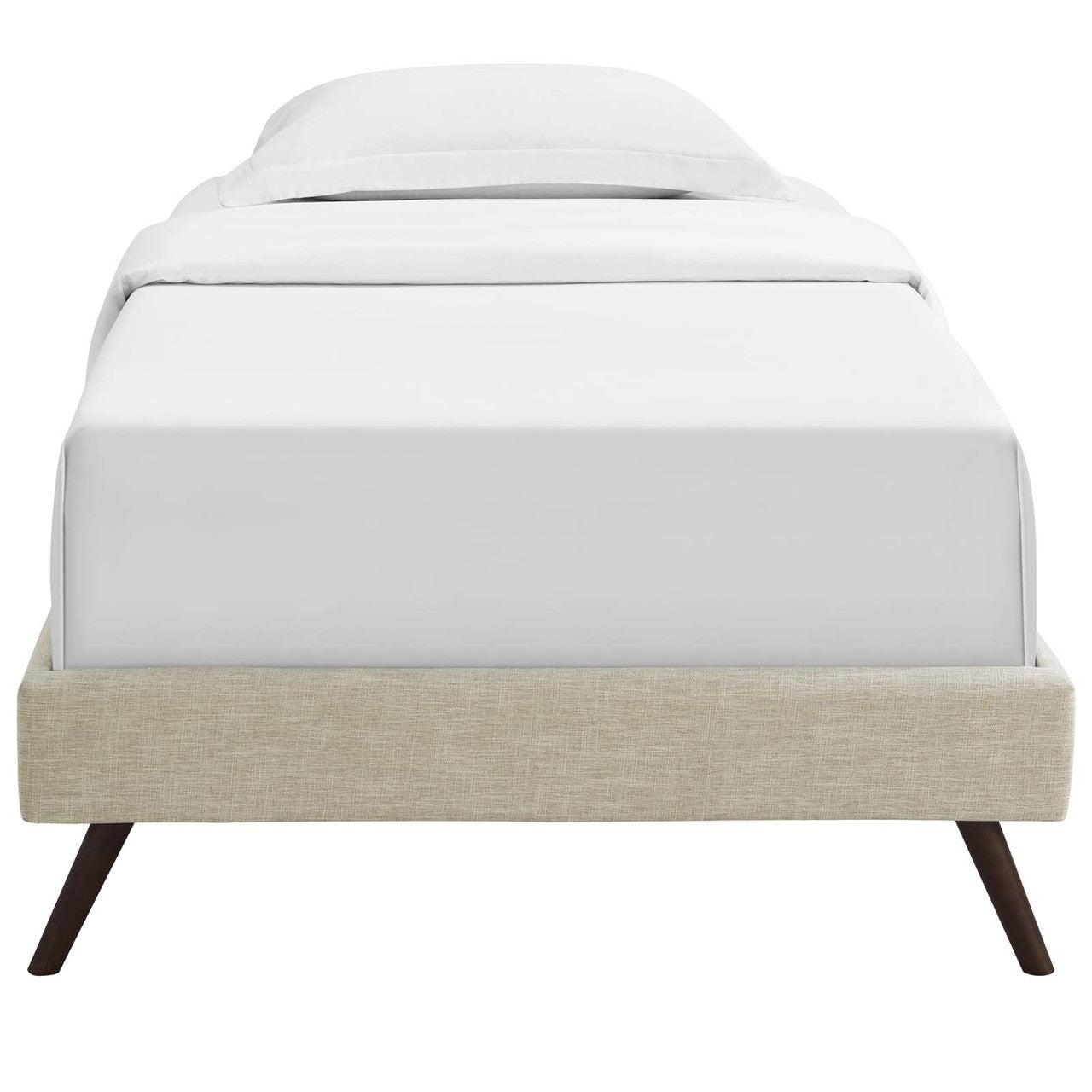 Loryn Twin Fabric Bed Frame with Round Splayed Legs, Twin Size, Fabric, Beige, 14461