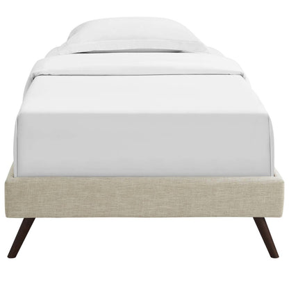 Loryn Twin Fabric Bed Frame with Round Splayed Legs, Twin Size, Fabric, Beige, 14461