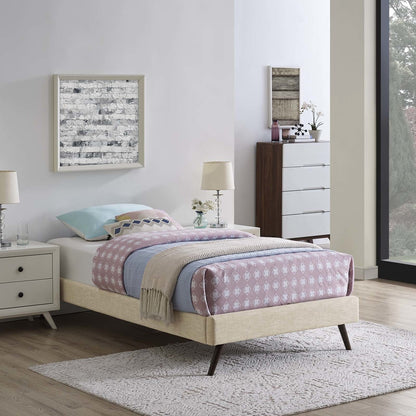 Loryn Twin Fabric Bed Frame with Round Splayed Legs, Twin Size, Fabric, Beige, 14461