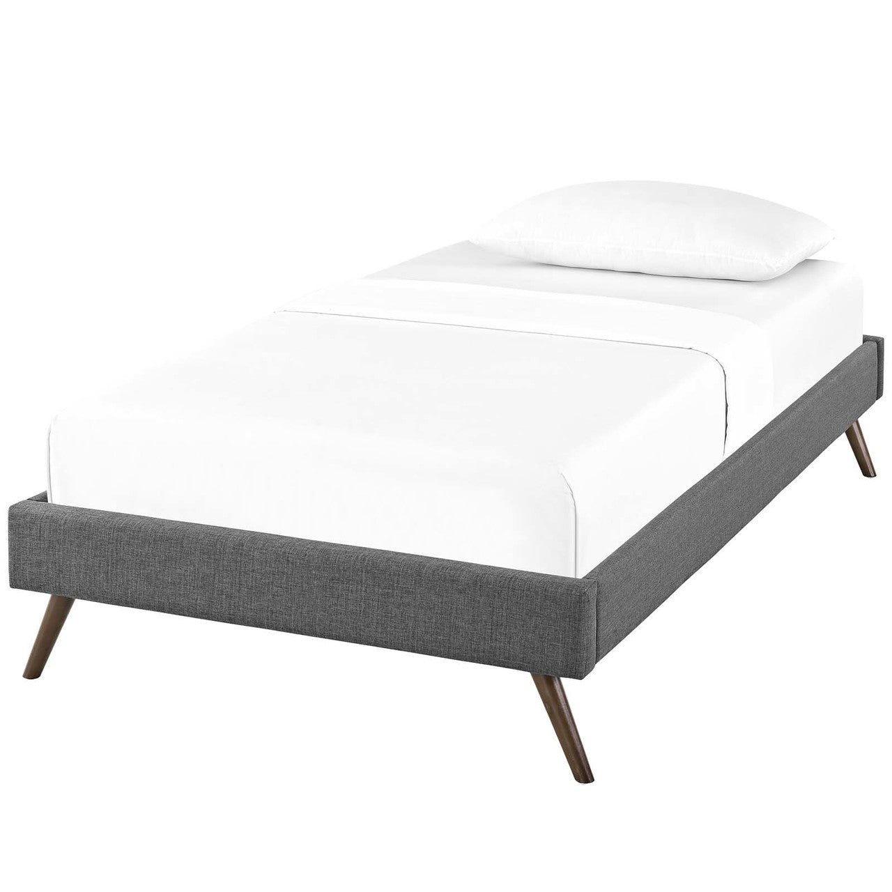 Loryn Twin Fabric Bed Frame with Round Splayed Legs, Twin Size, Fabric, Grey Gray, 14462