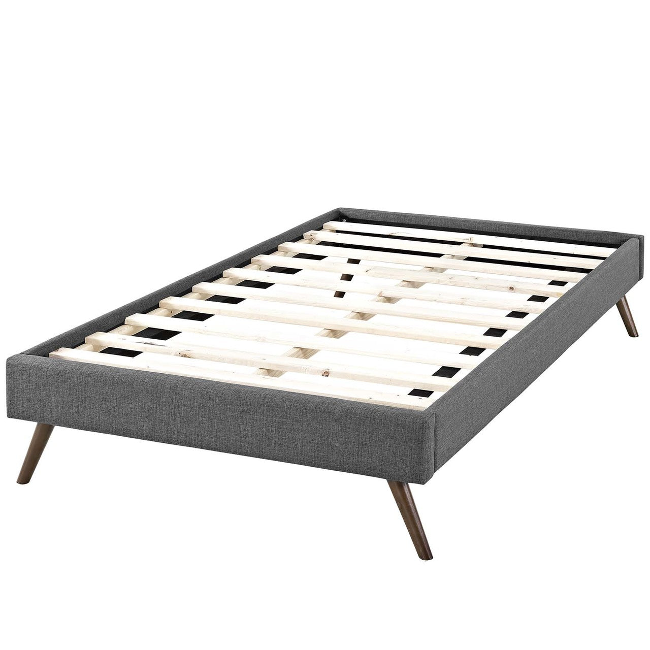 Loryn Twin Fabric Bed Frame with Round Splayed Legs, Twin Size, Fabric, Grey Gray, 14462